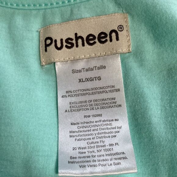 PUSHEEN Tank Top Sleeveless Teal Yellow Cat Applique Beach Print  Womens XL - Picture 11 of 13